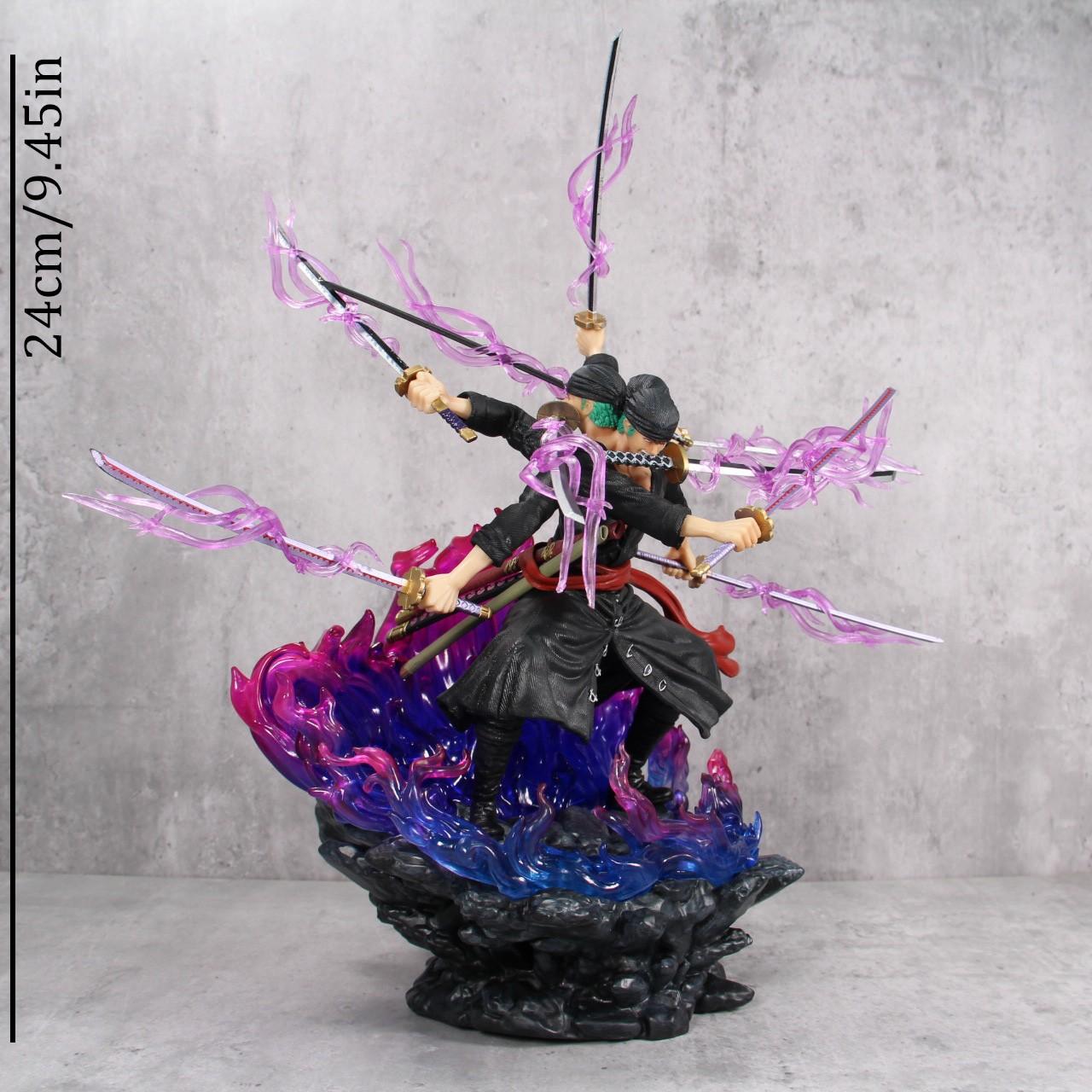 One Piece Zoro Nine-Blade Sword Figure Figurine Statue, Three-Head Six-Arm Asura Collectible Display, Perfect Gift for Boys, Anime Fan Favorite