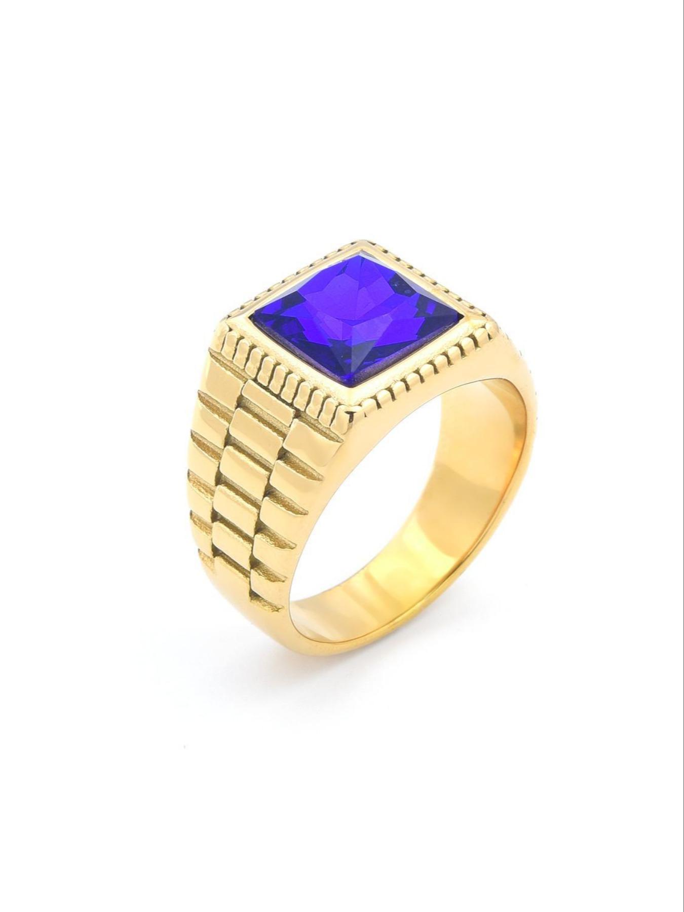 High-Quality Men's Ring, 18K Gold Plated Tarnish-Free, Square Black Gemstone Exudes Boldness