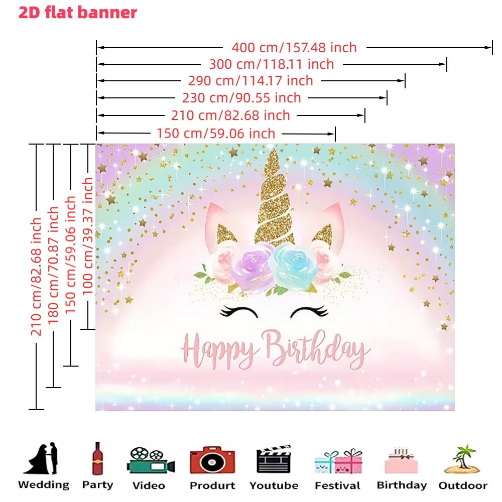 Flash gold unicorn birthday party background banner with rainbow stars, pink theme, polyester material, suitable for photo booths, parties, birthdays, celebrations, indoor and outdoor home birthday party decoration, home decoration, room decoration