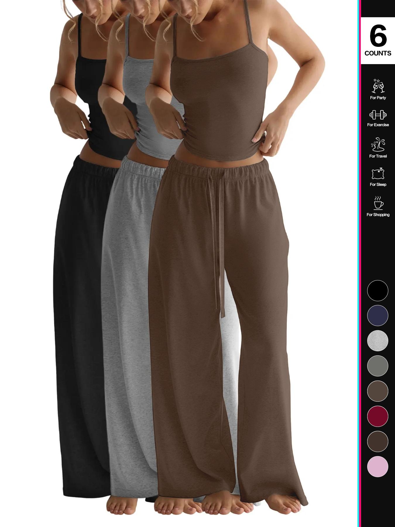 2026 Women's Four-Season Two-Piece Set, Strapless Vest Top & Wide-Leg Drawstring Elastic Waist Pants, Casual Loose-Fit Fitted Comfortable with Pockets