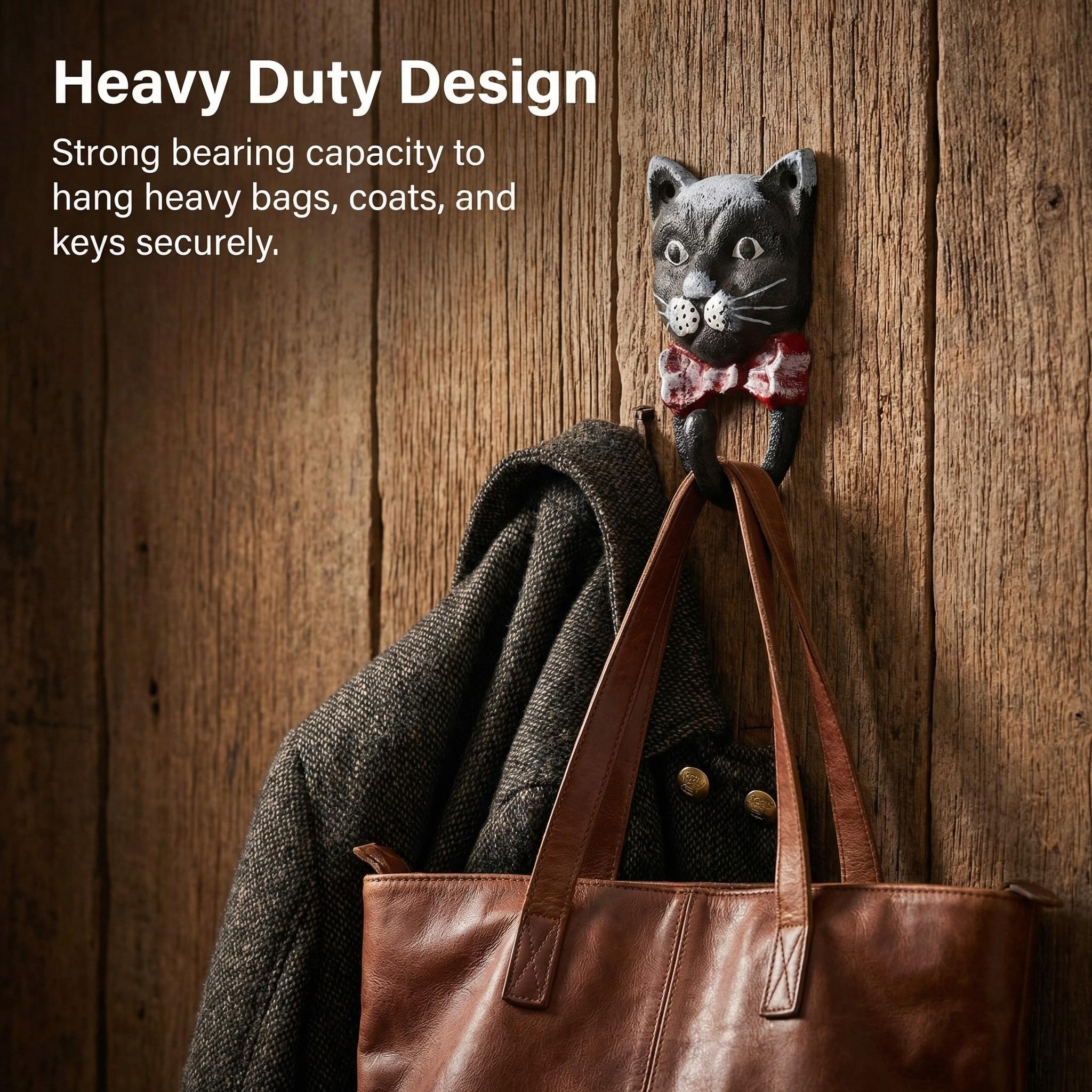 Vintage Cast Iron Cat Hook, Entryway Key Holder, Cute Bow Tie Cat Decorative Coat Hanger, Pet Leash Hanging Hook