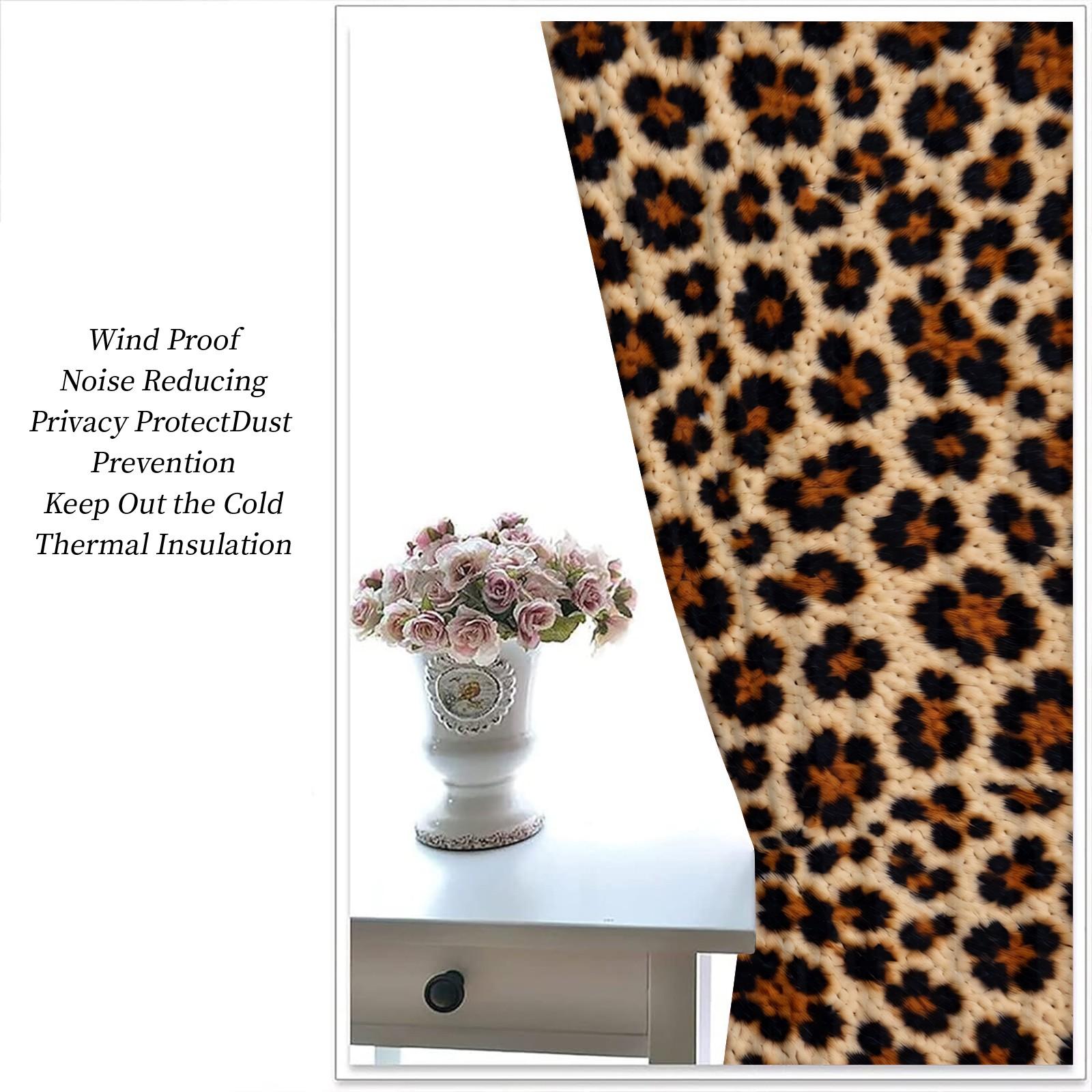 2PCS Classic Leopard Print Boho Chic Blackout Curtains, Luxury Vintage Bohemian Light Blocking Drapes for Bedroom, Living Room, Hotel & Dorm, Easy to Open/Close & Remove, 85% Blackout Rate, Perfect Housewarming Birthday Christmas Gift