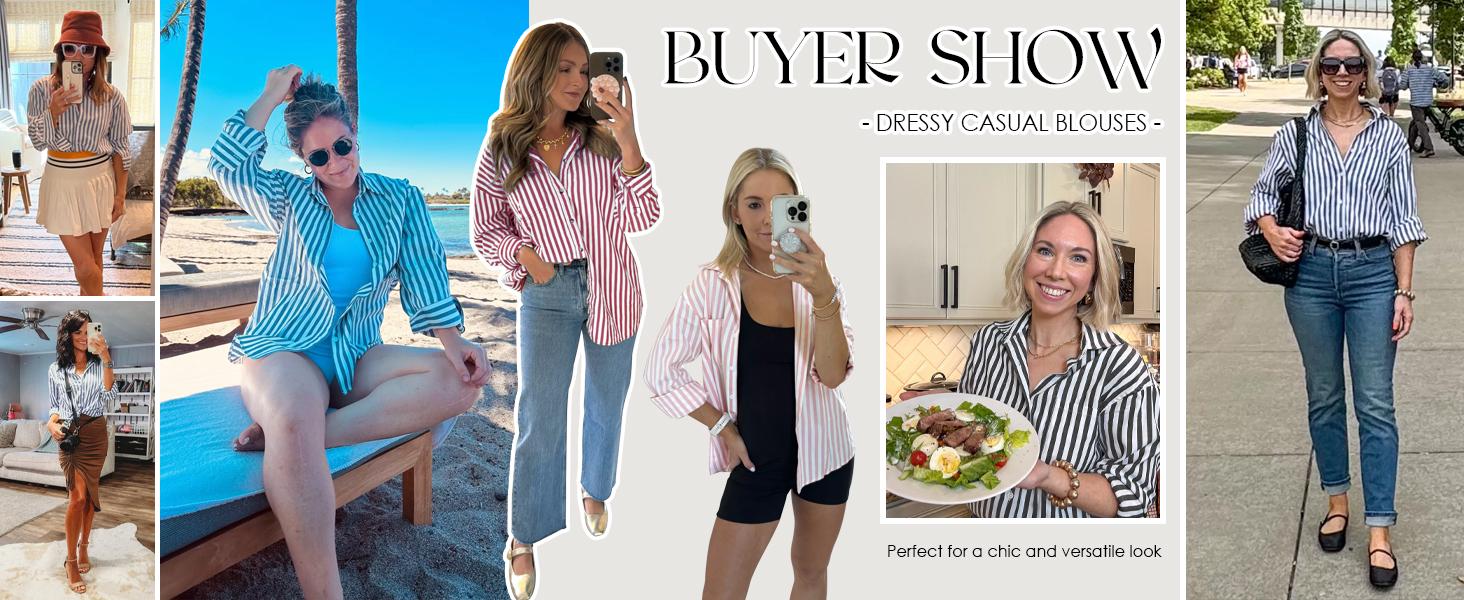 Cicy Bell Women's Blouses Striped Long Sleeve Shirts Button Down Loose Fit Casual Tops Womenswear Breathable