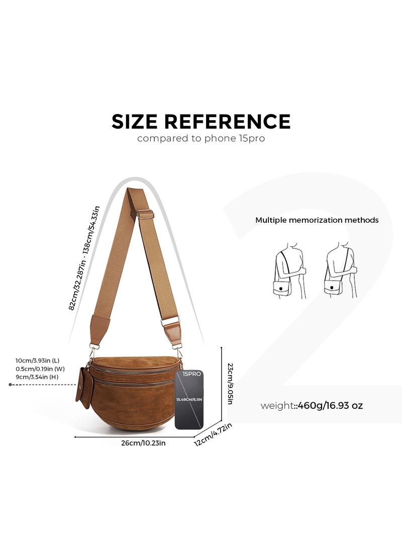 Trendy Suedette Crossbody Bag, Spacious Bum Bags for Women, Large Imitation Suede Shoulder Fanny Packs, Casual Sling Purse with Adjustable Strap and Coin Wallet, Ladies' Saddle Handbags for Daily Outdoor, Casual Commuter Bag