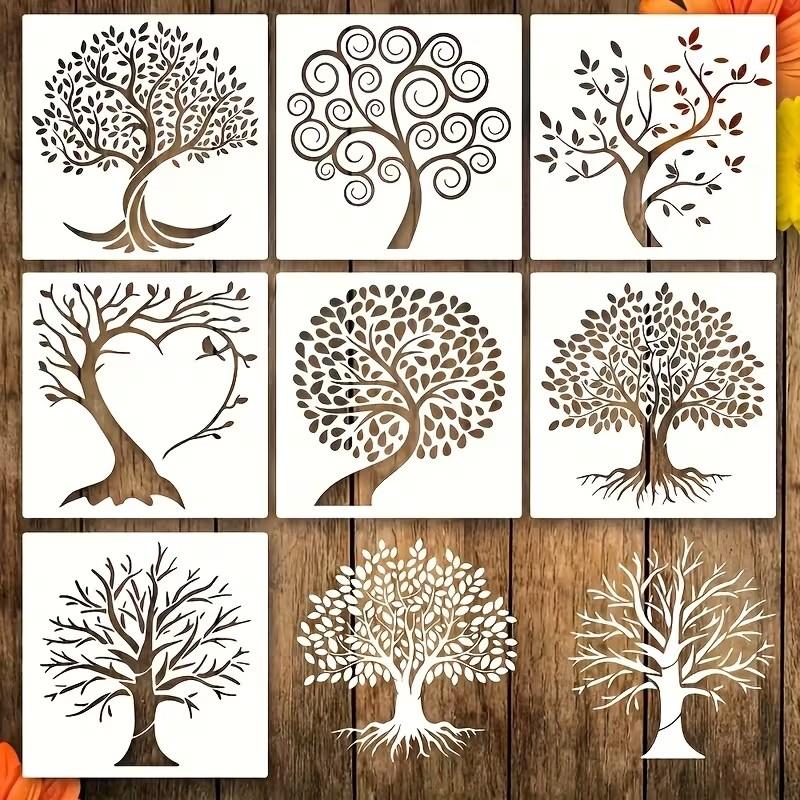 7pcs Tree of Life Stencil, Reusable Plastic Template for Painting, Spray Guns, Canvas Decor, Art Crafts, Wall & Floor Ornament