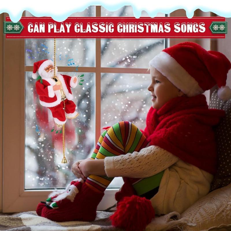 Climbing Santa Claus with Music, Christmas Decoration, Battery Powered Climbing Beads, Holiday Decor Gift Idea, Tree Pendant Ornament