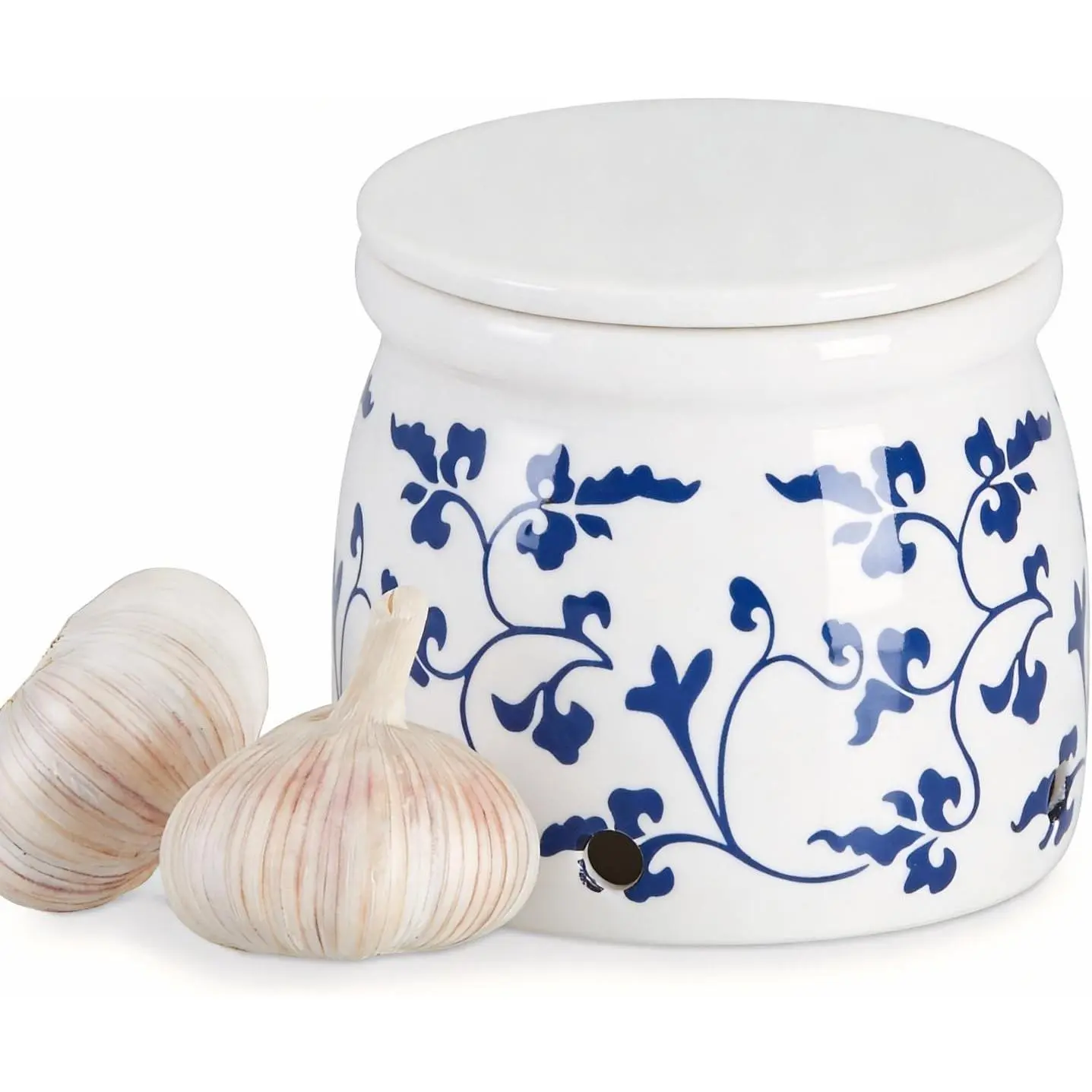 Terracotta Garlic Storage Container, Ceramic Keeper for Kitchen Counter, Keep Your Garlic Cloves Fresh Longer,4.6in White