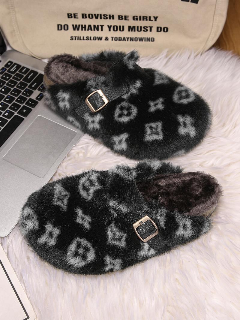 Women's Winter Warm Comfortable Luxury Long Plush, Anti-Slip Outdoor Shoes, Fashion Artificial Fur Casual Footwear, Warm House Slippers