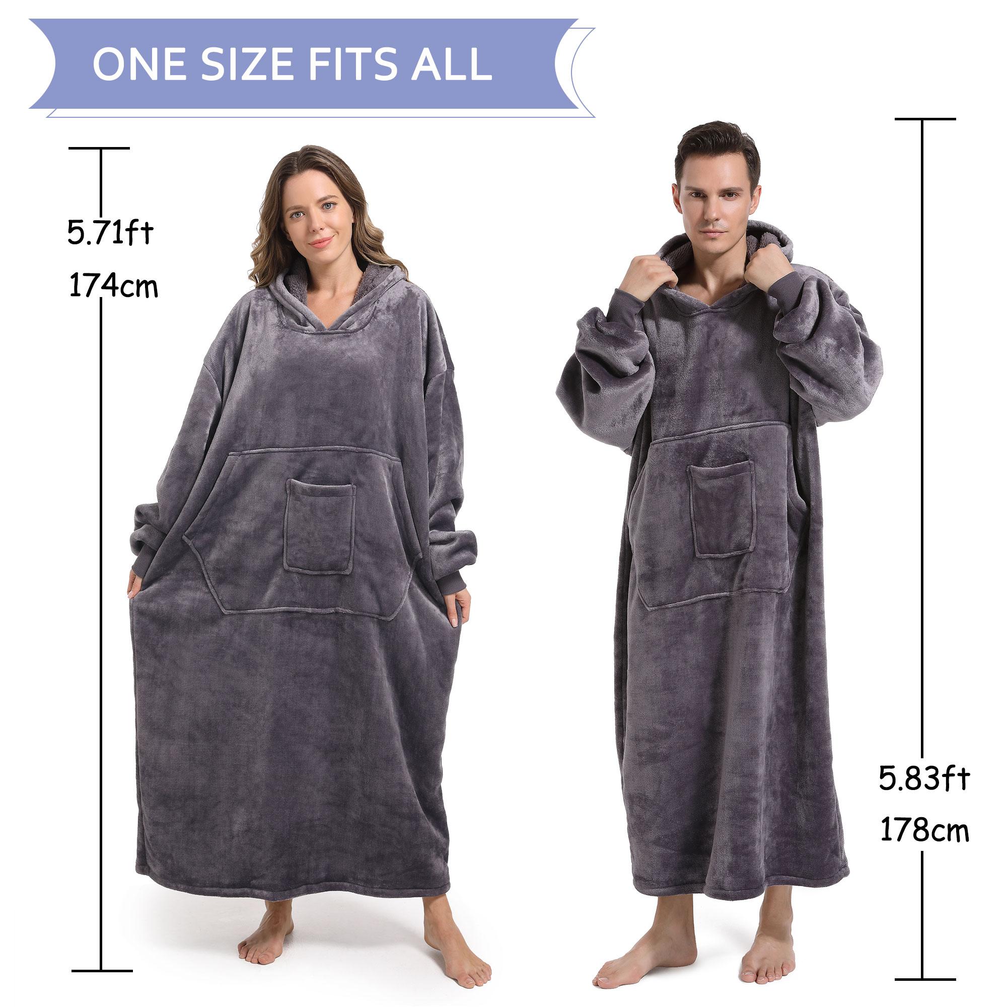 REDESS Flannel Lambswool Lined Hooded Robe Long Warm Home Robe with Pockets Suitable for Home and Outdoors Unisex Housecoat Nightwear Loungewear