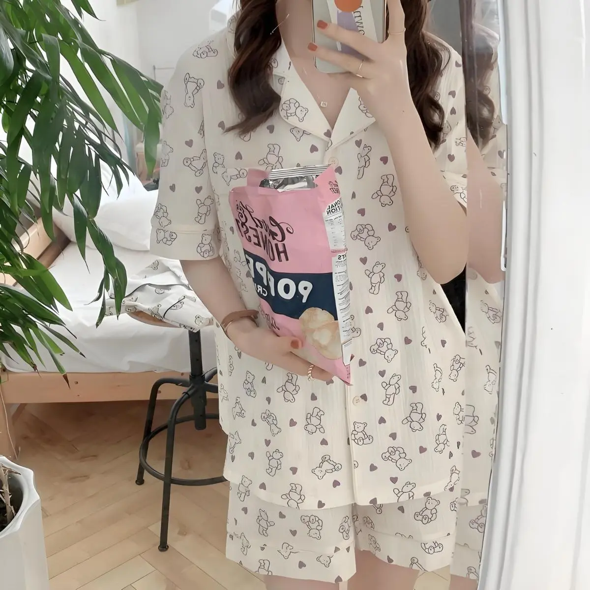 Kawaii Anime Miffy Rabbit Cartoonpajamas with A Girlish Heart Summer Loose Thin Breathable Short Sleeve Shorts Home Wear Set
