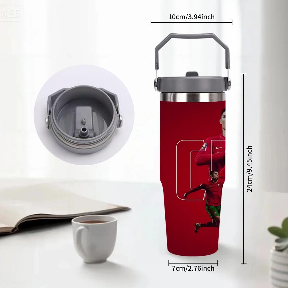 1pc 30oz stainless steel large-capacity car water bottle, Number 7 jersey Pattern，for Cristiano Ronaldo fans.for football enthusiasts. various patterns to choose from, fan gift, Outdoor camping Coffee Cups & Mugs
