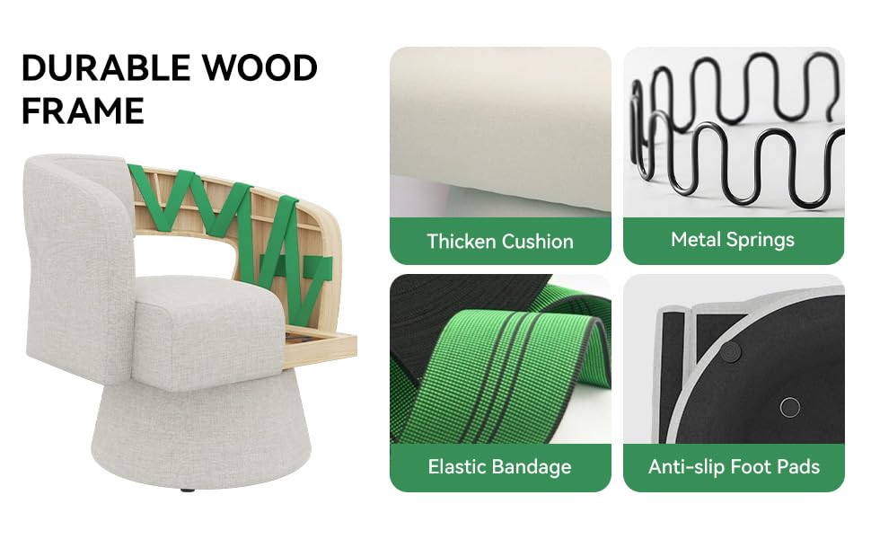 Swivel Barrel Accent Chair, Linen Fabric Upholstered Armchair with Wood Frame & Spring Support,Modern Comfy Lounge Sofa Chair with Round Back for Reading Living Room Bedroom,Beige Ergonomic Swivel Barrel Accent Chair, Linen Fabric Upholstered Armchair with Wood Frame & Spring Support,Modern Comfy Lounge Sofa Chair with Round Back for Reading Living Room Bedroom,Beige Ergonomic