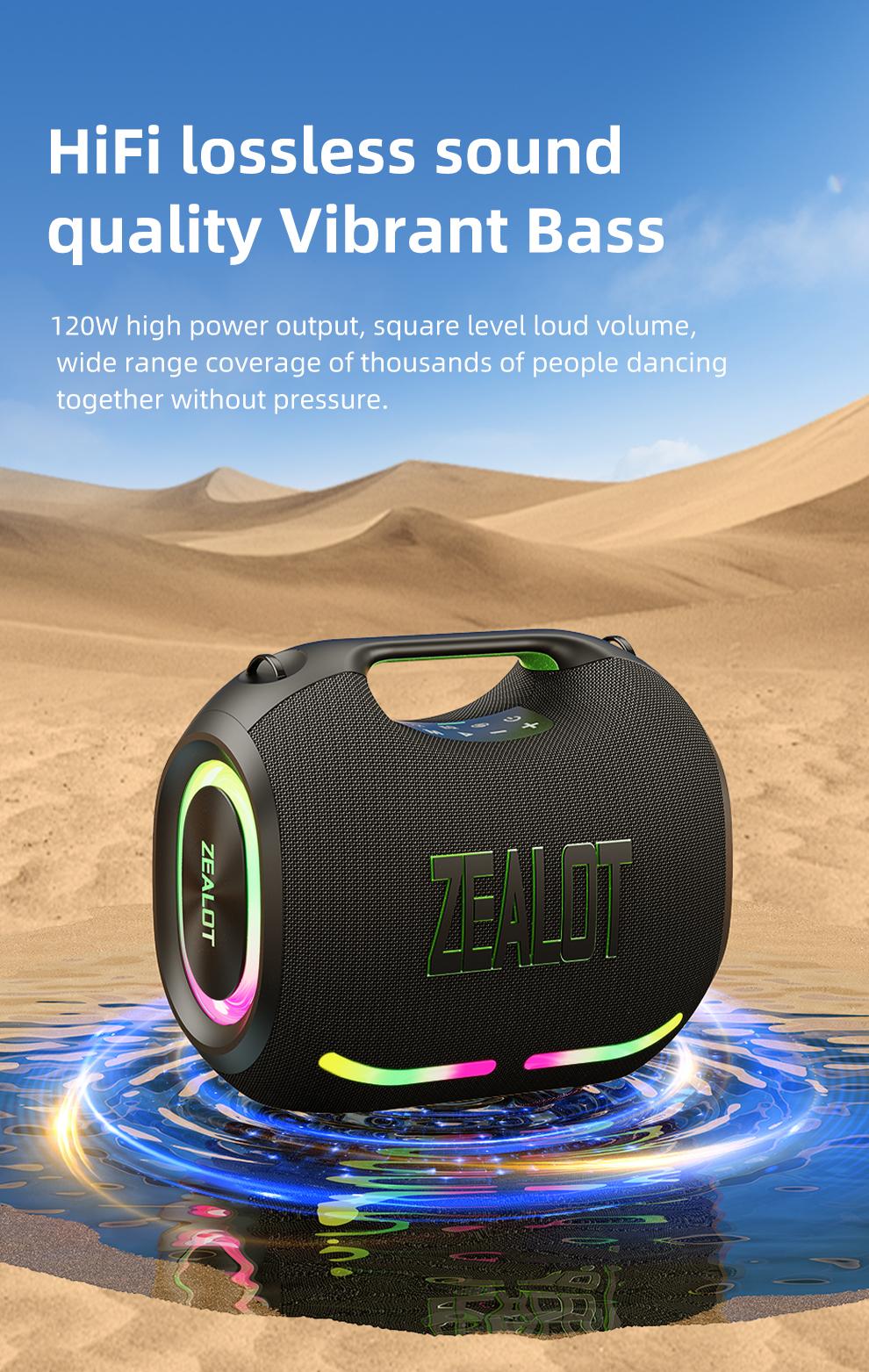 120W【ZEALOT】24000mAh/LIMITED/OFFERS Portable Speaker Bluetooth Speaker Party Speaker Waterproof IPX6 RGB Lights Power Bank TWS supports TWS pairing/USB/TF/AUX/BT smartphones. Ideal choice for family/car/Pool Party/BBQ/camping/gift giving tiktokshopspringg