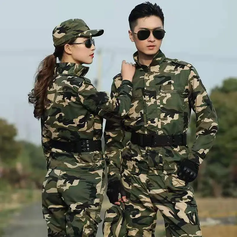 Men's Classic Full-Length Camouflage Loose Breathable Workwear Suit - 2-Piece Matching Uniform Set with Durable Fabric, Pockets for Outdoor Construction, Combat Training