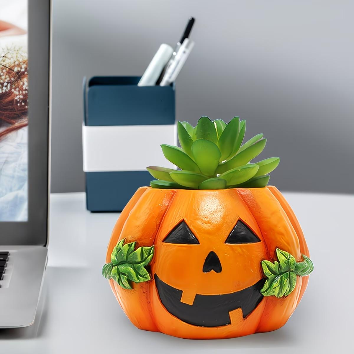 Resin Pumpkin Planter, Durable Waterproof, Indoor Outdoor Plant Decor, Halloween Decoration, Unique Home Ornament, Gift Idea