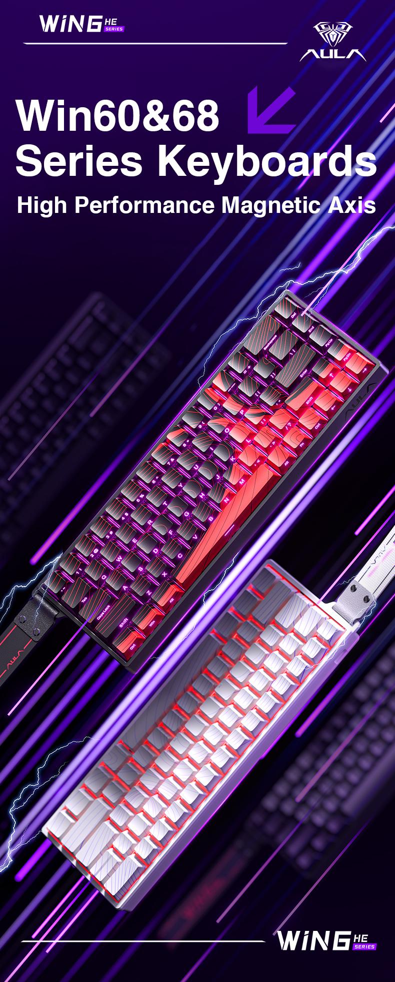 Aula WIN60/68 HE Series Magnetic Switches Wired RGB Backlit Mechanical Gaming Keyboard with Adjustable Actuation,Detachable Usb Cable Hall Effect Keyboard with 0.3ms Latency,65 percent, 8000 Hz Polling Rate, Hot-Swappable Budget TikTokShopfalldealsforyou