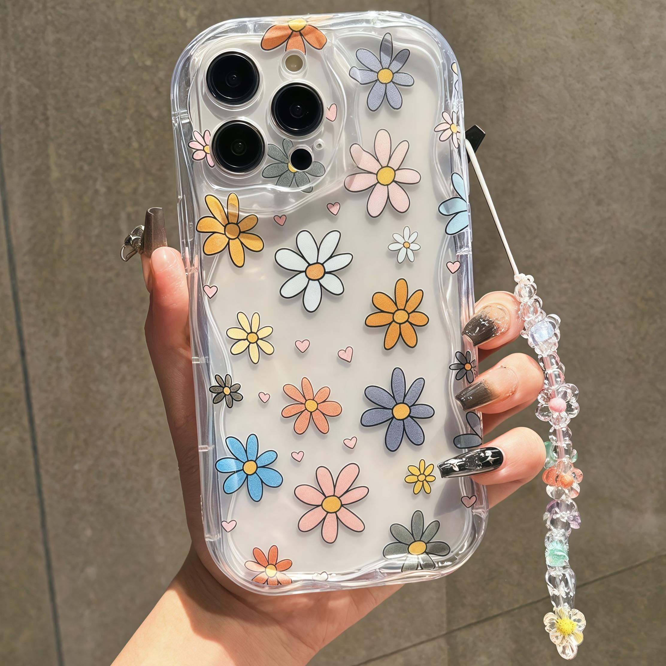 Transparent Shell With Chrysanthemum Pattern+Flower Fanging Chain Phone Case For Xiaomi 14T Redmi A3X A5 15 15C A4 A3 Redmi Note 9 Pro 9S Pro 6 5 Lite Back Cover