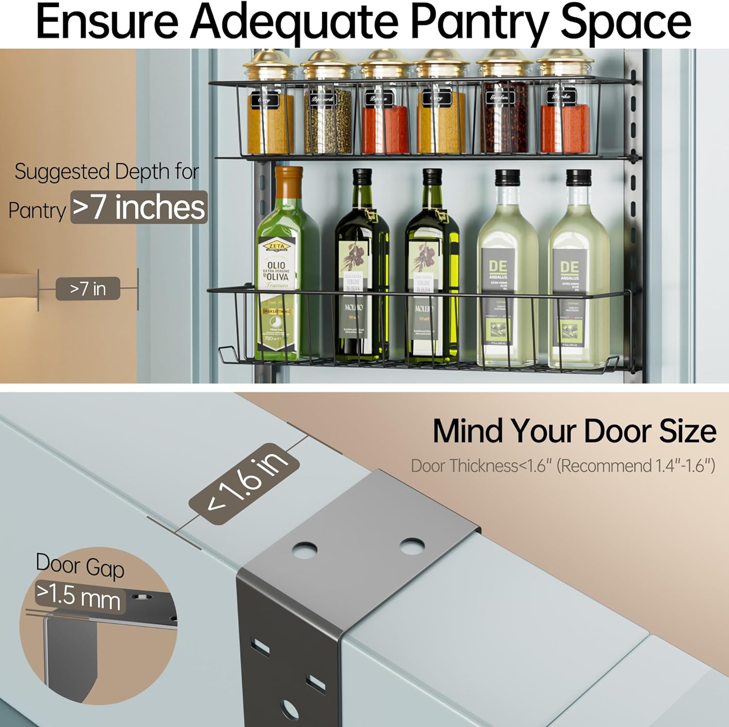 DELAMU Pantry Door Organizer, Adjustable Metal Door Over Door Pantry Organizer, 6 Tier Over Door Storage Rack, Kitchen Pantry Door Organizer and Storage Cabinet, D5 W16.6 H52.1 Inch Hanging Hangable bathroom organizer metal storage rack sturdy metal