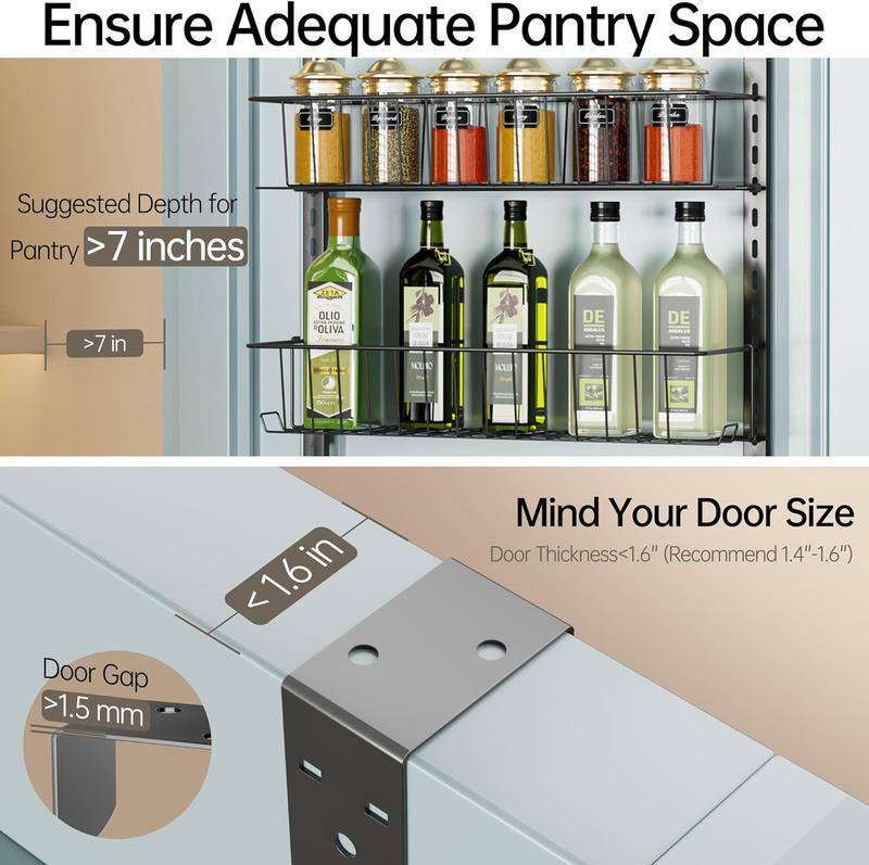 DELAMU Pantry Door Organizer, Adjustable Metal Door Over Door Pantry Organizer, 6 Tier Over Door Storage Rack, Kitchen Pantry Door Organizer and Storage Cabinet, D5 W16.6 H52.1 Inch Hanging Hangable bathroom organizer metal storage rack sturdy metal