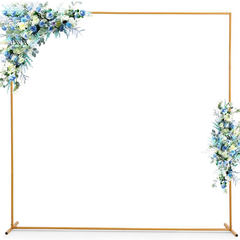 6.6FTx6.6FT Gold Wedding Arch Backdrop Stand Square Metal Rectangular Arch Frame for Ceremony Party Birthday Bridal Baby Shower Anniversary Arbor Balloon Decoration