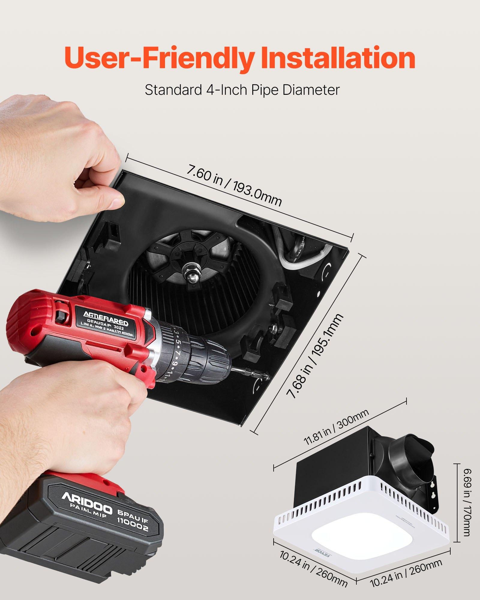 【Summerfinds】VEVOR Bathroom Exhaust Fan with LED Light, 130 CFM Bathroom Vent Three Gear Color Temp, 1.5 Sones Low-Noise, Premium AC Motor Ceiling Fan for Laundry Room, Storage Room, Home Ventilation, White
