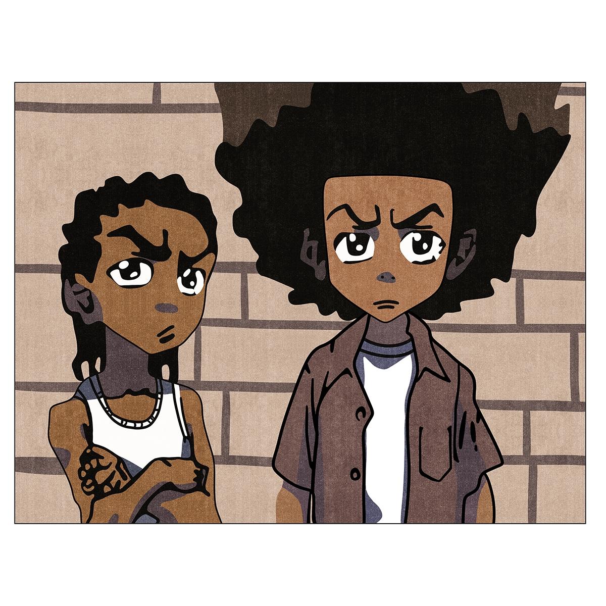 The Boondocks Anime Character Theme Carpet, American Street Style Living Room Mat, Retro Animation Bedroom Bedside Rug, Anti-Slip Durable Studio Decor