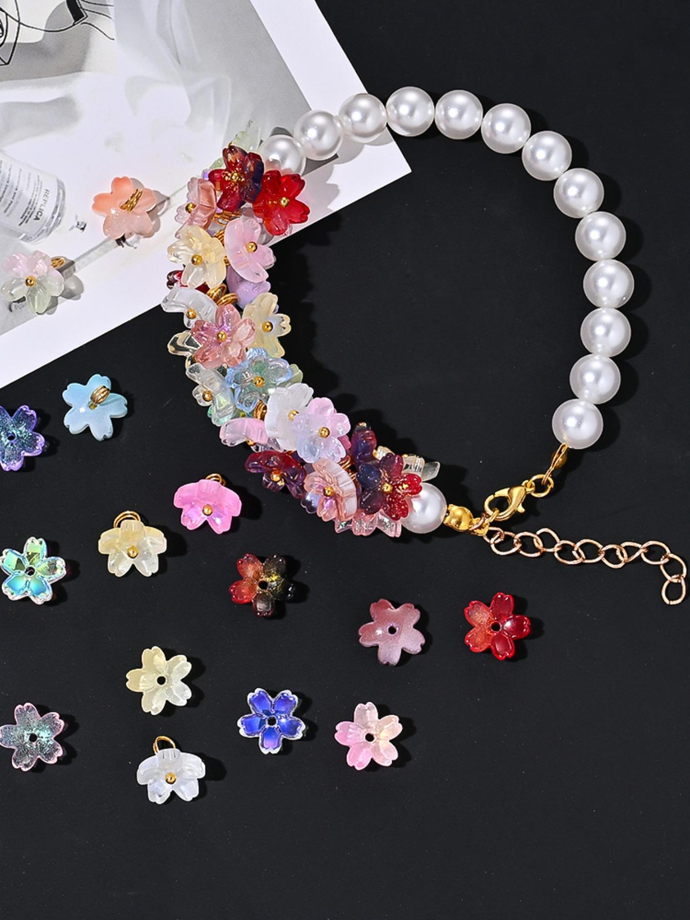 100pcs 11mm Sakura Glass Beads, Transparent Gradient Flower Cap Beads, DIY Mix Beads, DIY Jewelry Making, Necklace, Bracelet, Earrings, Hair Accessories