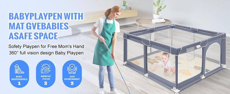 Baby Playpen with Anti-Slip Mat for Indoor&Outdoor Playard Kids Activity Center with Gate, Portable Fence Area for Babies and Toddlers playpen