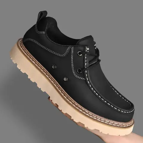 Men's Handmade Low Top Casual Thick Soled Leather Shoes, Footwear, Vintage Soft PU Anti-Slip Wear-Resistant Thick Rubber Sole Comfortable Inner Lining, Ideal for Daily Use, Walking Shoes #GLOBAL PICKS