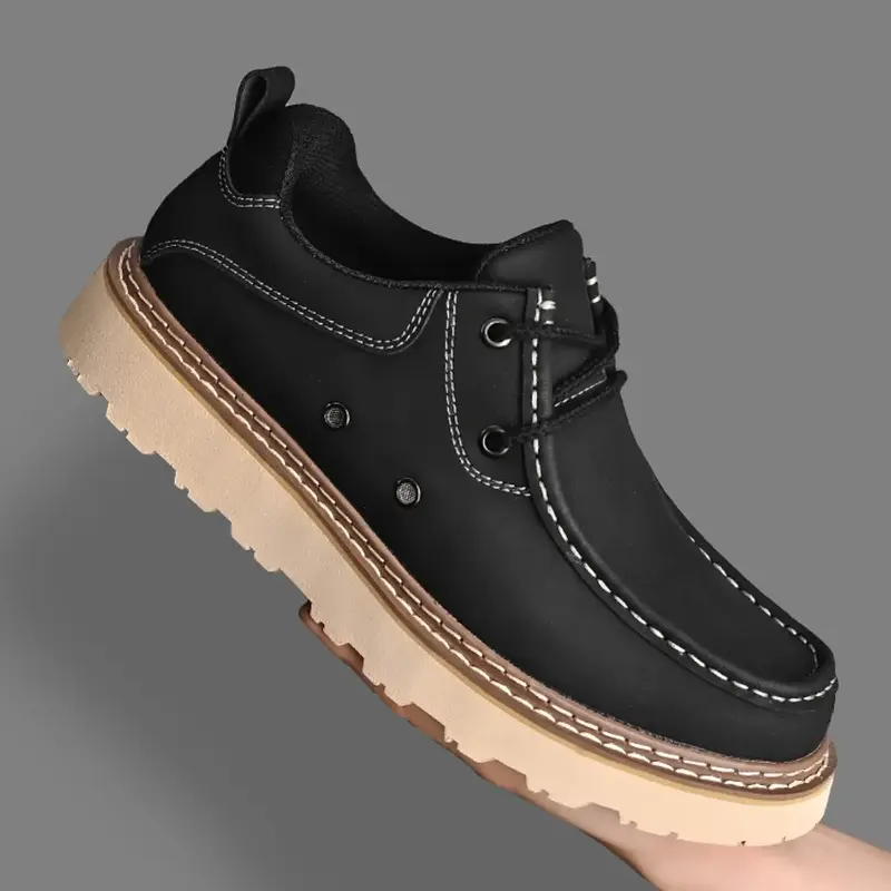 Men's Handmade Low Top Casual Thick Soled Leather Shoes, Footwear, Vintage Soft PU Anti-Slip Wear-Resistant Thick Rubber Sole Comfortable Inner Lining, Ideal for Daily Use, Walking Shoes #GLOBAL PICKS