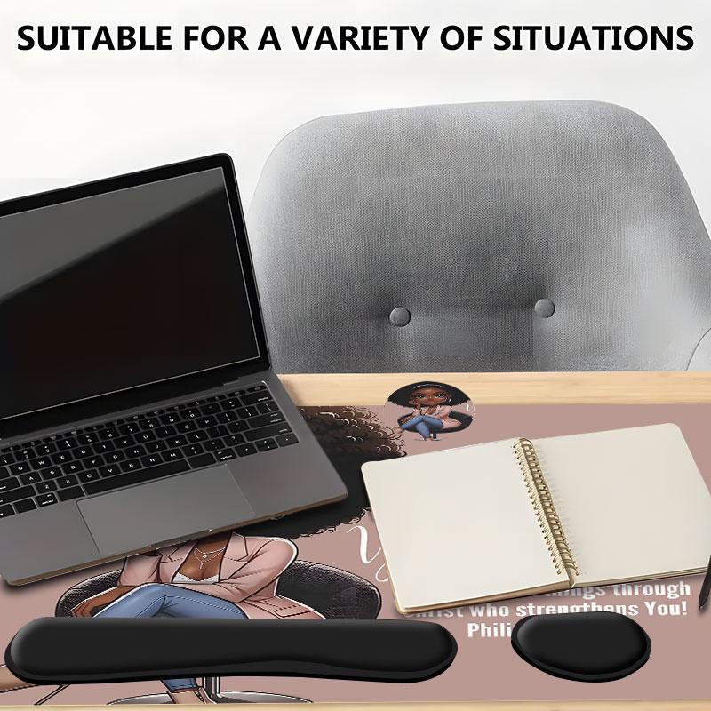 4pcs Inspirational Quote "Girl You Got This "Design Mouse Pad + Keyboard Wrist Rest + Ergonomic Mouse Pad + Coaster Set For Desktop Decoration, Office Accessories Set Ergonomic Wrist Support, Computer Mat Mouse Pad Coaster Suitable For Home Office Gaming