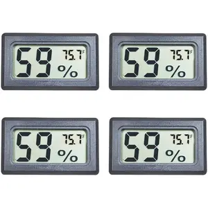 4-Pack Mini Digital Temperature Humidity Meters Gauge Indoor Thermometer Hygrometer LCD Display Fahrenheit (℉) for Reptile Tank,Jars,Guitar Case,Greenhouse, Garden, Cellar, Fridge, Closet
