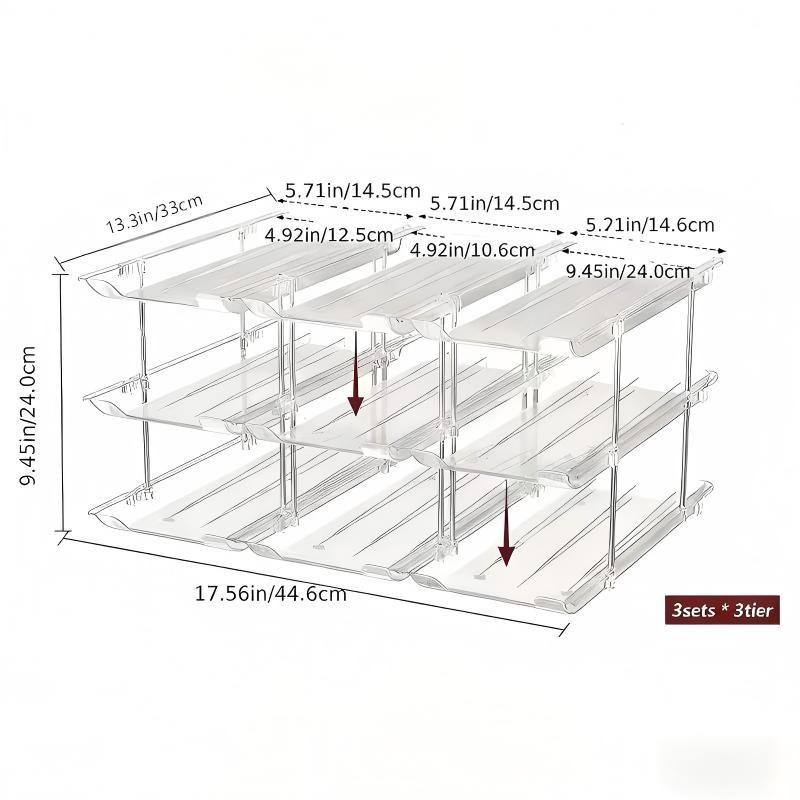 Large Capacity Can Organizing Rack for Food Storage, Transparent Plastic 2-Layer Rolling Soda Can Holder, Space Saving Food Organizer