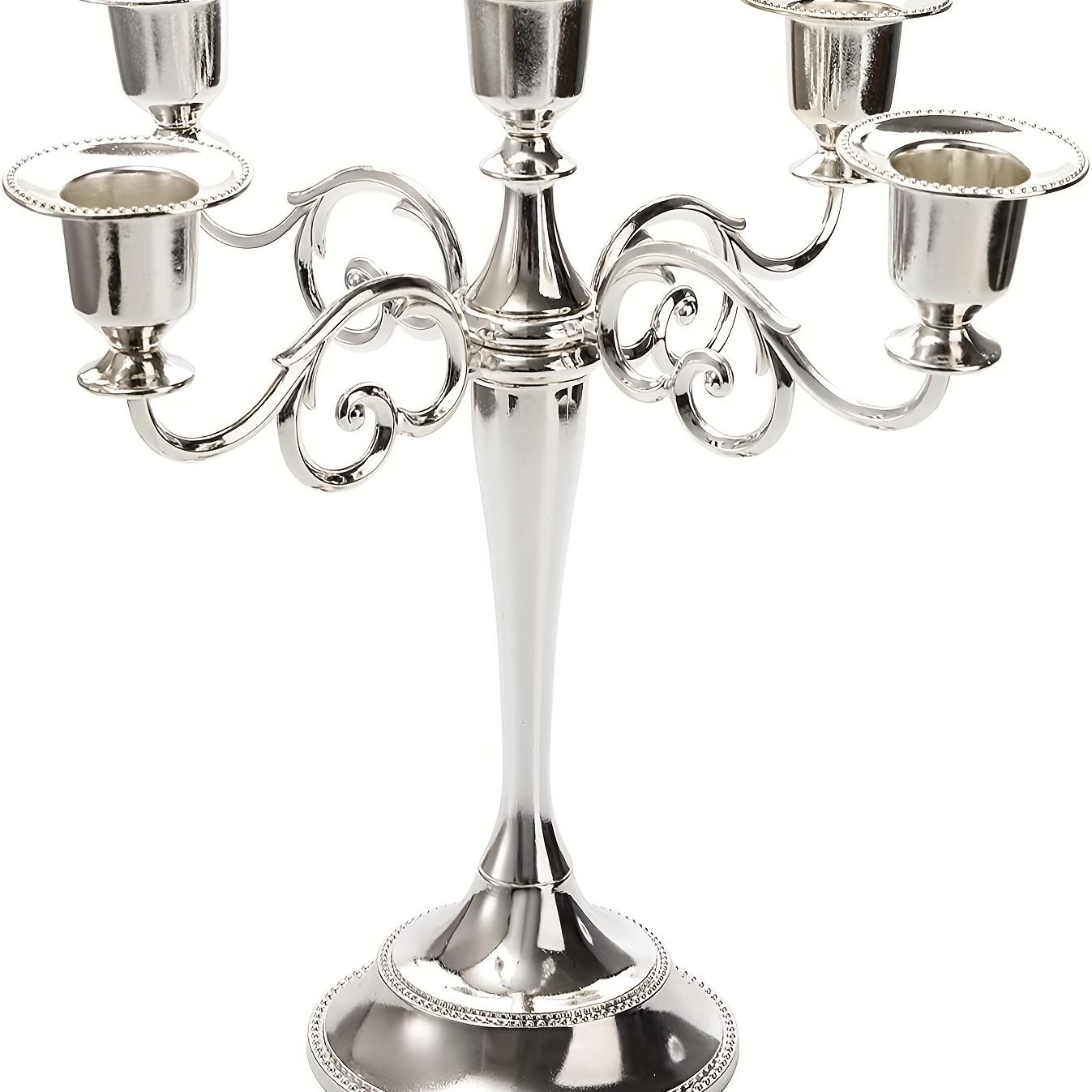 Elegant 5-head Silver Candelabra, Vintage Metal Candle Holder, Suitable for Taper Candles, Gothic Style Centerpiece, Ideal for Weddings, Formal Dinners, Church, Christmas, and Home Decor.