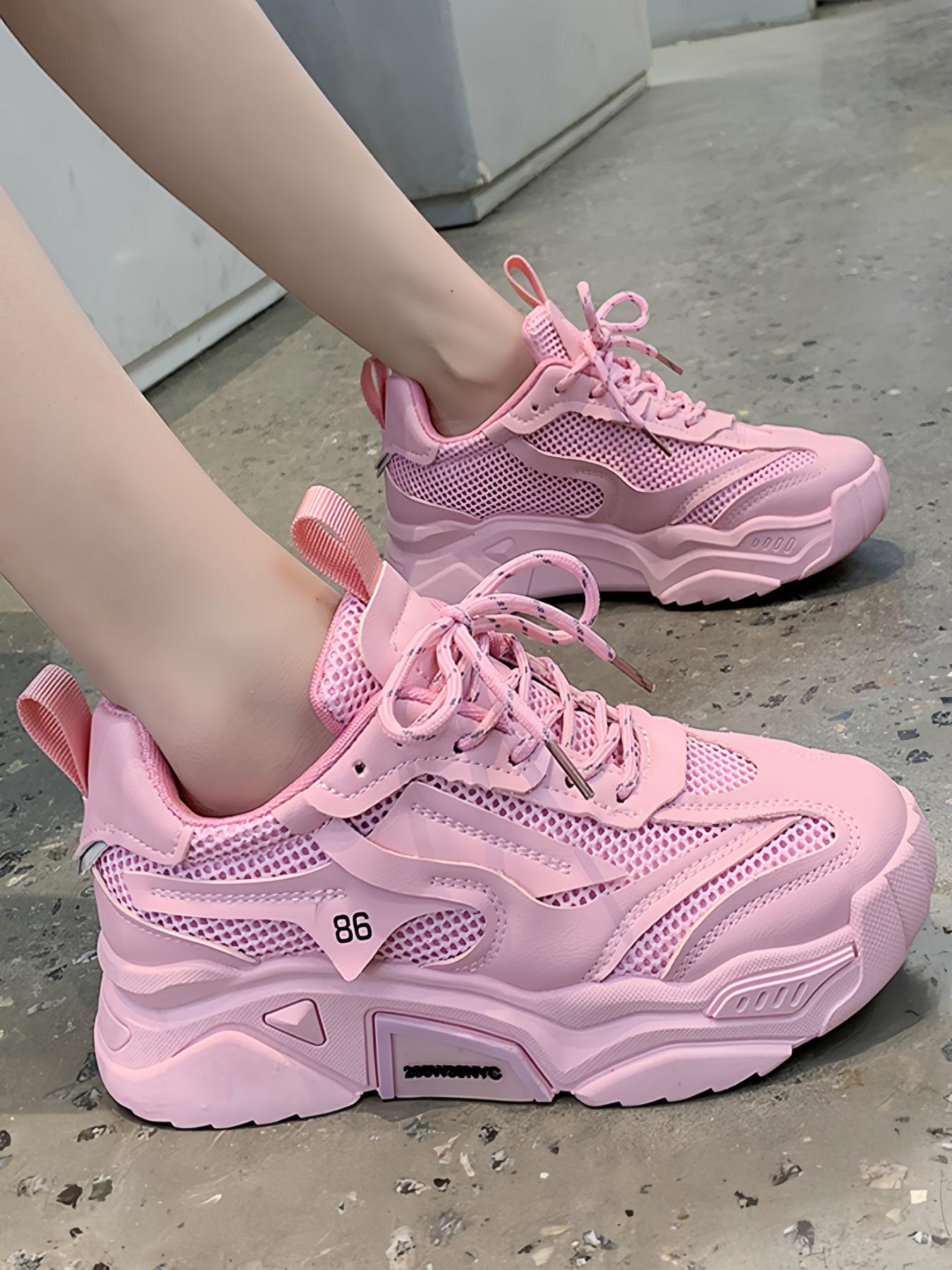 Women's Fashionable Lace Up Platform Sneakers, Casual Comfortable Breathable Sports Running Shoes, Sporty Running Shoes, All-match Round Toe Chunky Sneakers for Daily Wear