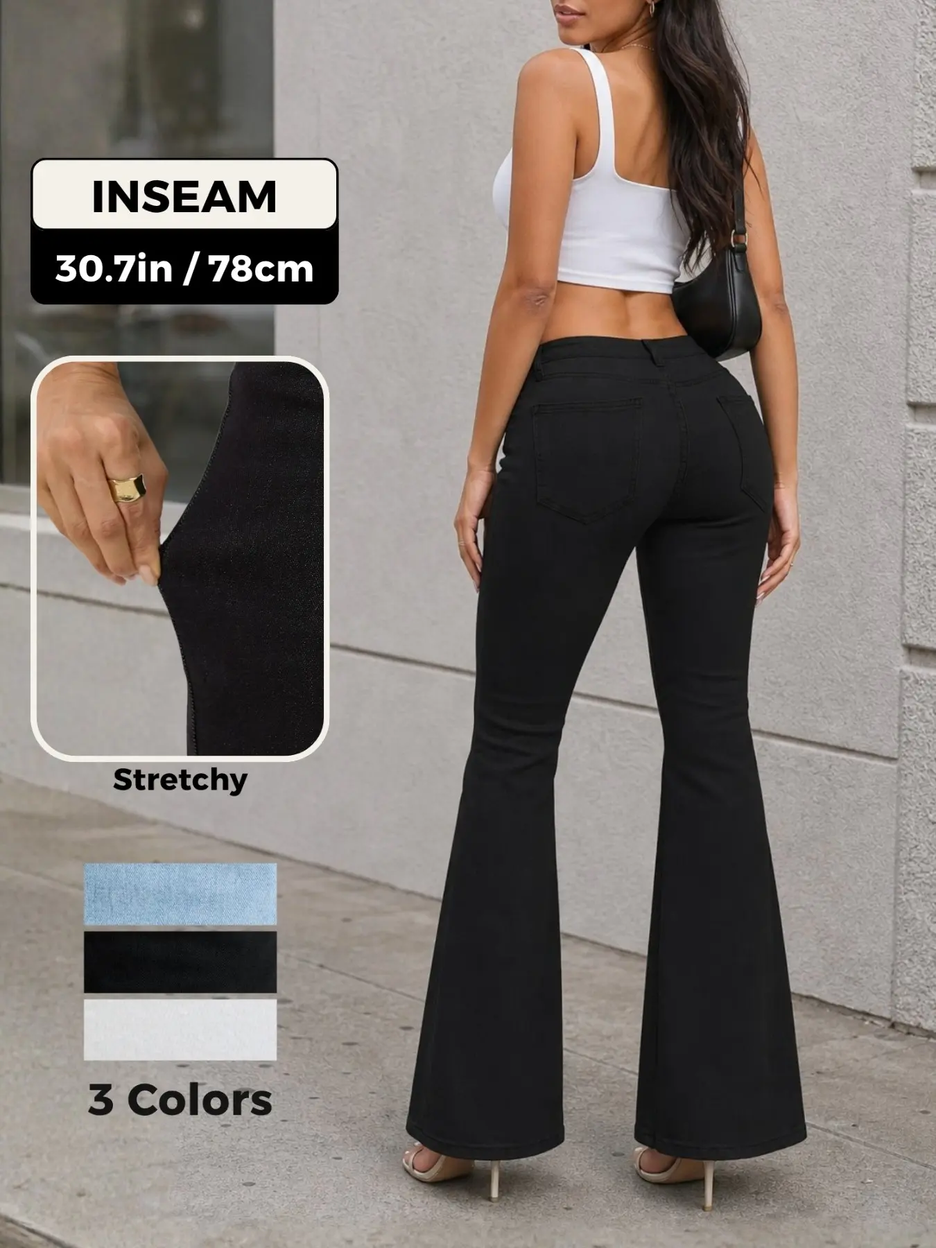Women's Low Waist Flare Jeans, Street Style Elastic Stretch Denim Jeans, Versatile Fashionable Jean for Everyday Wear Denim Flare Pants