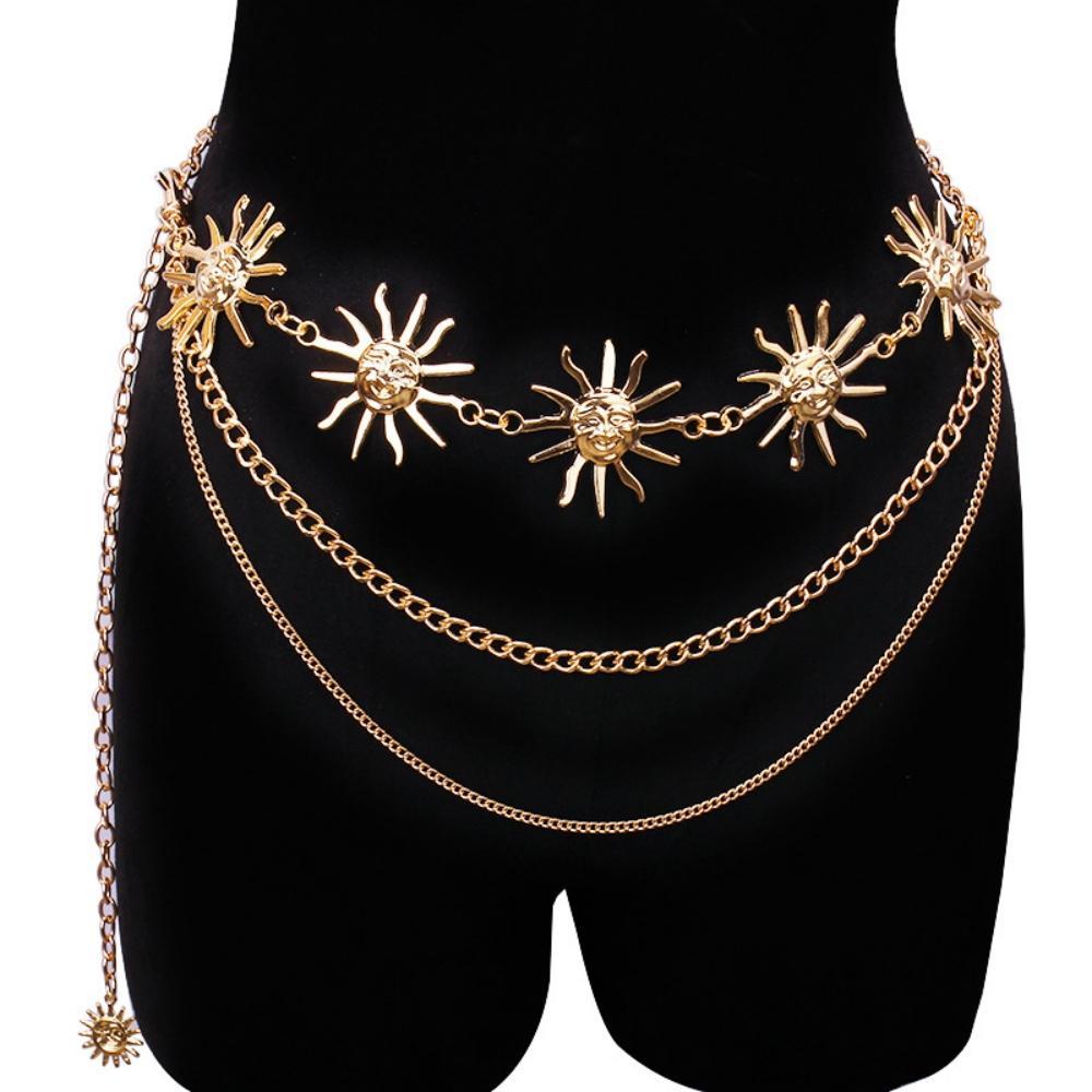 Chunky Multilayer Punk Gothic Moon Sun Waist Chain Metal Waist Belts for Women Dress Jewelry Body Chain Jewelry Цепочка На Талию