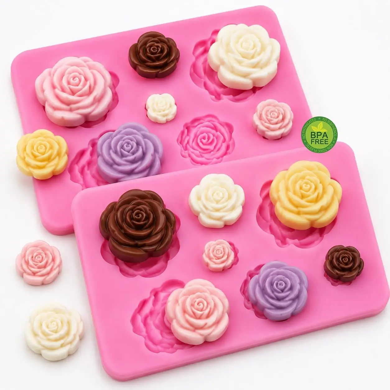 2pcs Flexible Synthetic Rose Flower Molds, Non-Stick Bakeware for Cake, Mousse, Jelly, Fondant, Sugarcraft - Romantic Wedding Party Baking Tools