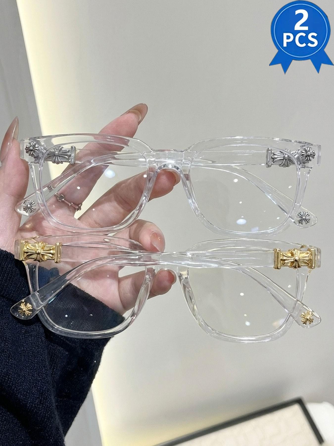 2PCS New Square Glasses, Unisex Stylish Light Luxury Elegant Artsy Business Frames, Available in Multiple Colors, Perfect Gift for Him, Suitable for Daily Wear and Square Frame Eyeglasses