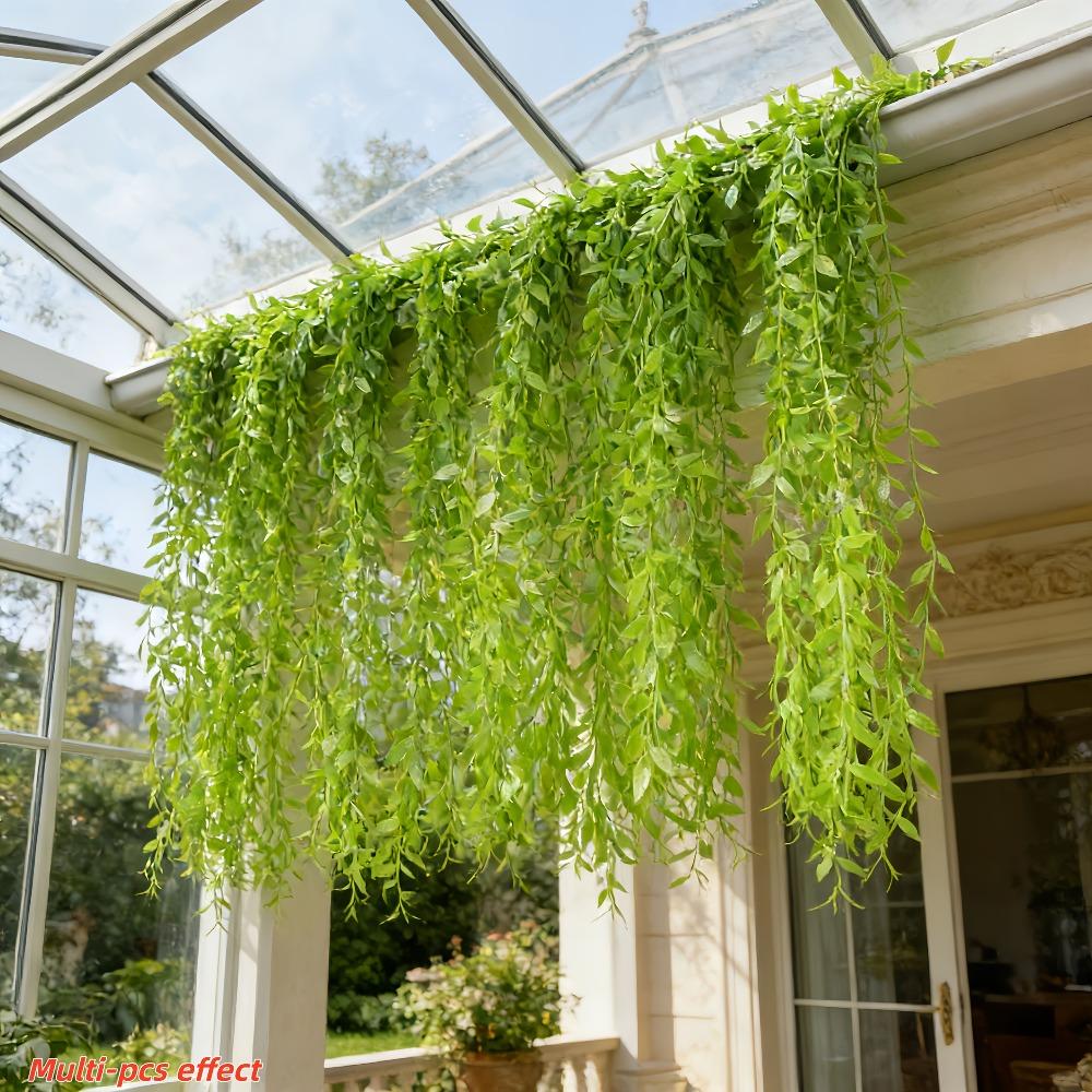 100Pcs Artificial Green Willow Branches - Maintenance-Free Spring And Summer Decorative Drapes, All-Weather Hanging Ivy, Suitable for Wedding Arch Decorations, Hotel And Ceiling Decor, Climbing Frame Decorations, And Ceiling Embellishments