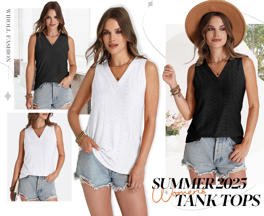 WIHOLL Tank Tops for Women Summer V Neck T Shirts Trendy Sleeveless Basic Tee Loose Fit 2025 Fashion WIHOLL Tank Tops for Women Summer V Neck T Shirts Trendy Sleeveless Basic Tee Loose Fit 2025 Fashion