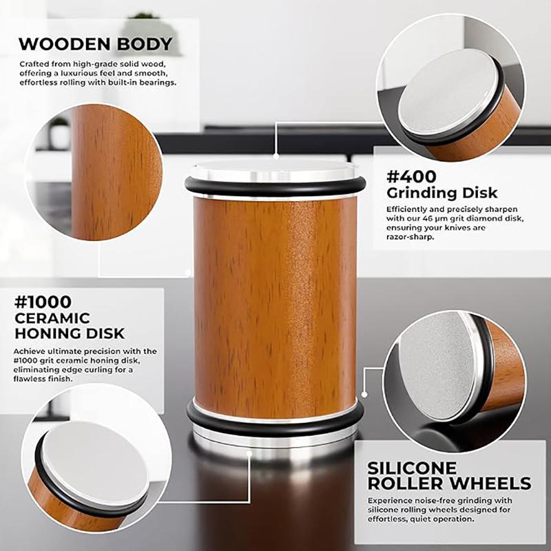 Rolling Knife Sharpener - 5 ANGLED BASE - Knife Sharpening Kit, Diamond & Magnetic Tech, Precision Engineering. Chef-Grade Knives at Home with this Knife Sharpener Tool.