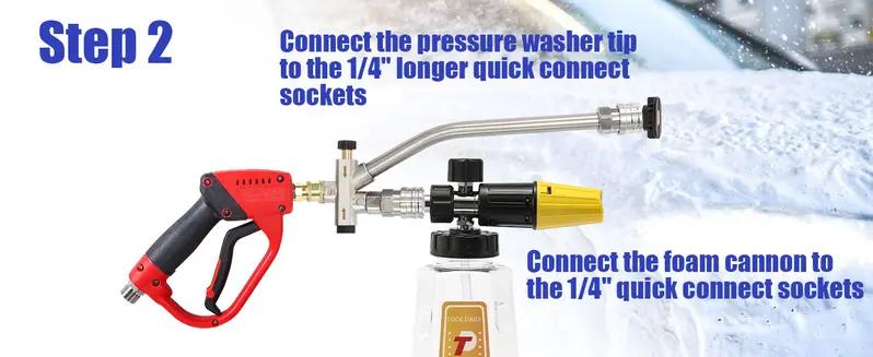 1/4" Quick Connect Foam Cannon Dual-Outlet Adapter – Pressure Washer Accessory with 5 Spray Nozzles for Car Wash, Foam Sprayer & Cleaning