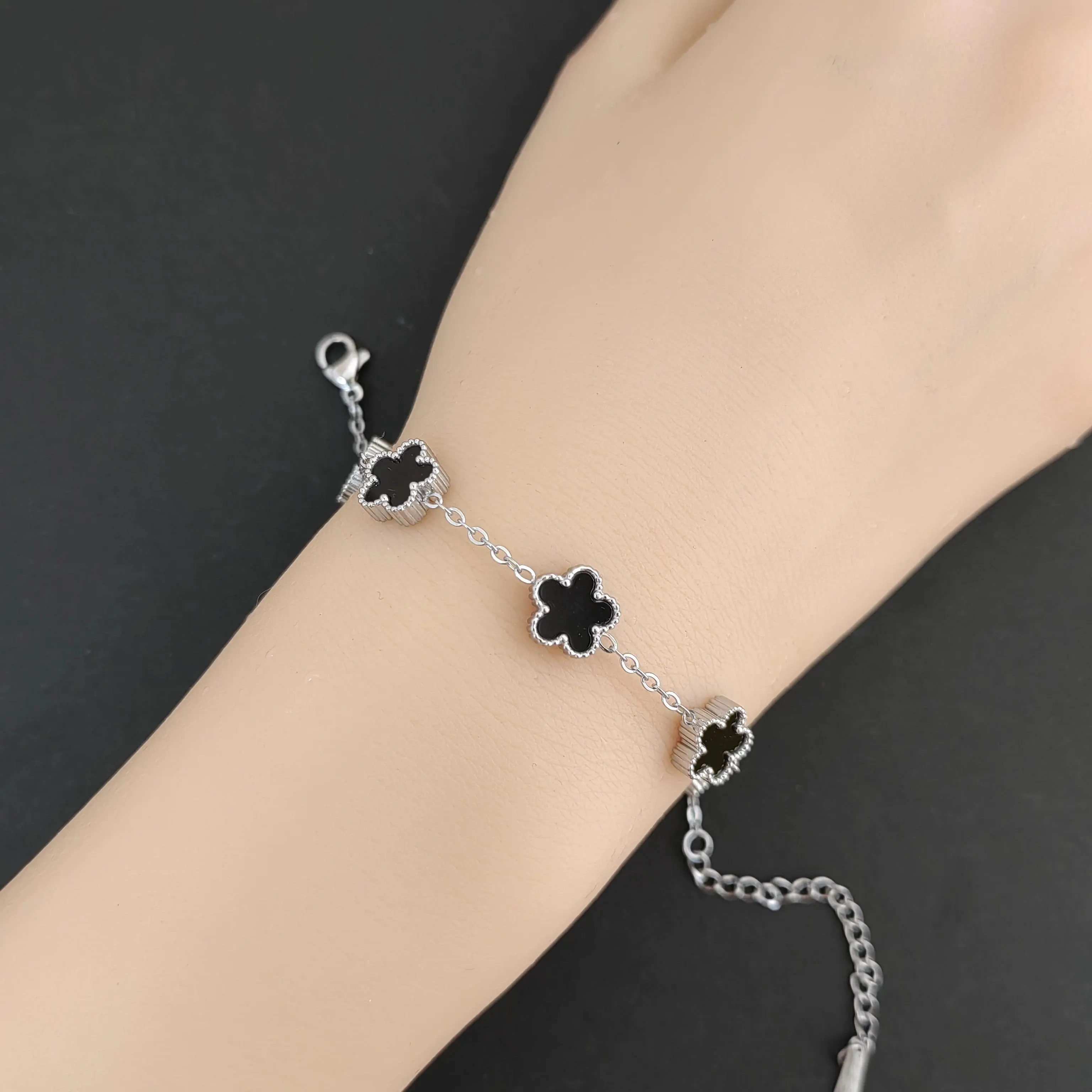 9MM Man Bracelets Double Sided Flowers Luxury Woman Bracelet Christmas Gifts Stainless Steel Bracelet Women Couple Clover