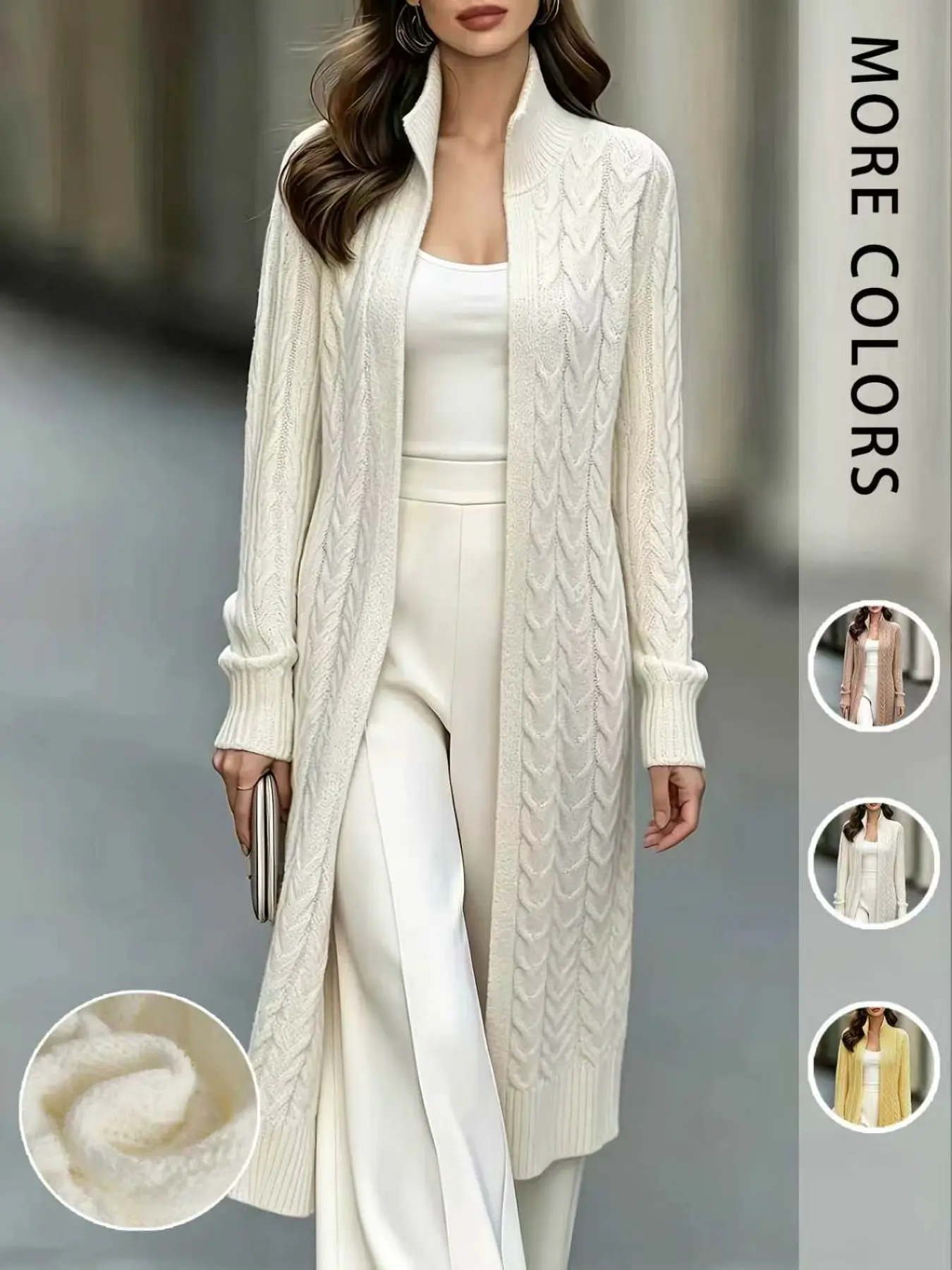 Women's Stand Collar Knitted Long Cardigan, Front Open Vest with Long Sleeves, Casual Ribbed Edge Sweater Coat, Stylish Outerwear