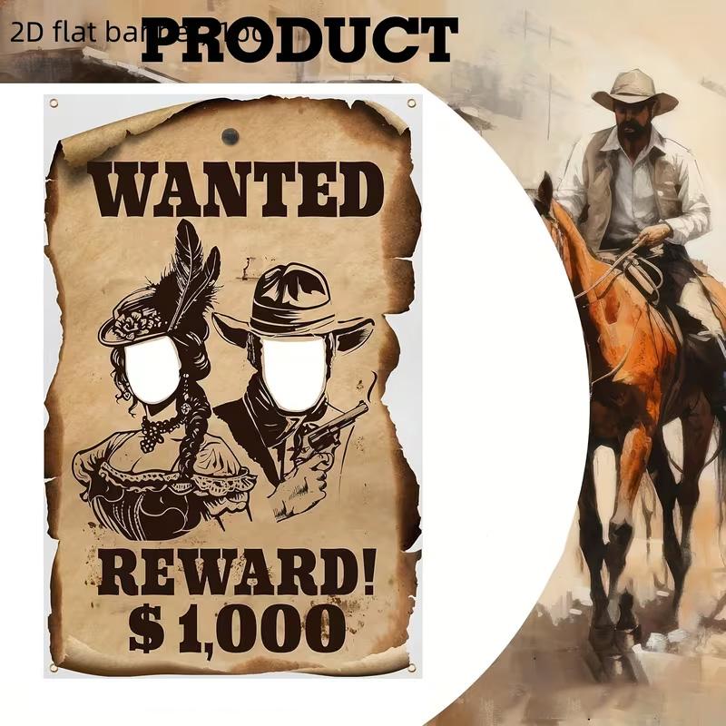 Western Photo Props Banner, Cowboy Selfie Poster, Hollow Head Design, Western Party Decor, No Power Needed, 2D Flat Door Cover
