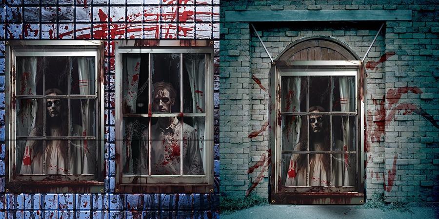2/3 Pcs Halloween Window Cover Decoration, Bloody Creepy Clown Scene Curtains for Haunted House, Reusable Fabric Horror Decorations for Indoor Outdoor Party, 31 x 47 Inches