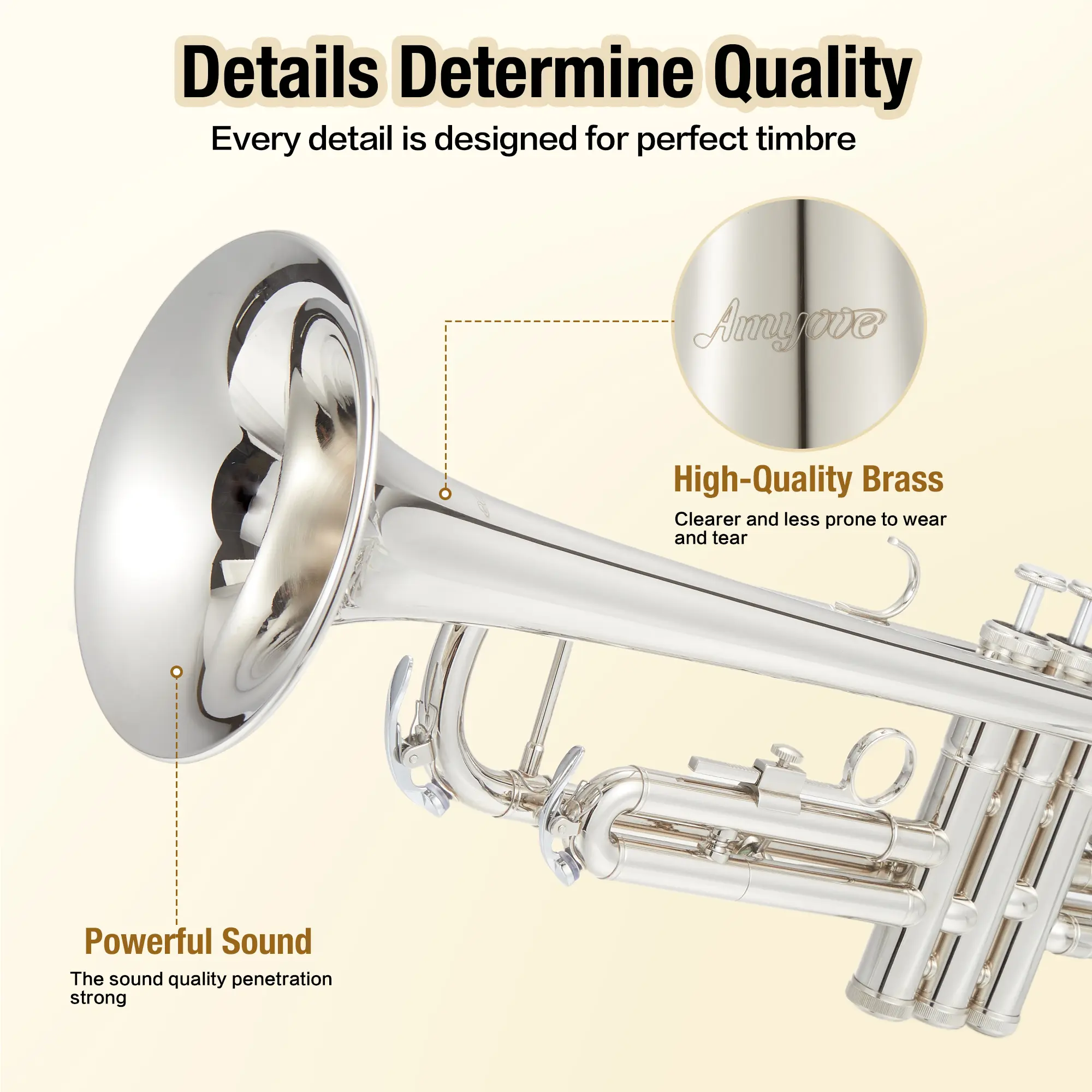 Professional Bb Trumpet for Beginners Students,Nickel‑Plated Brass Instrument with Protective Cover Mouthpiece,Cleaning Kit Gloves Polish Cloth Complete Starter Pack,Three‑Tone Finish