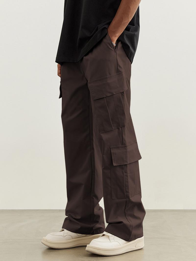 Men's Plain Drawstring Waist Cargo Pants, Loose Street Casual Flap Pocket Wide Leg Trousers, Summer Pants for Men, Men Bottoms for Spring & Fall