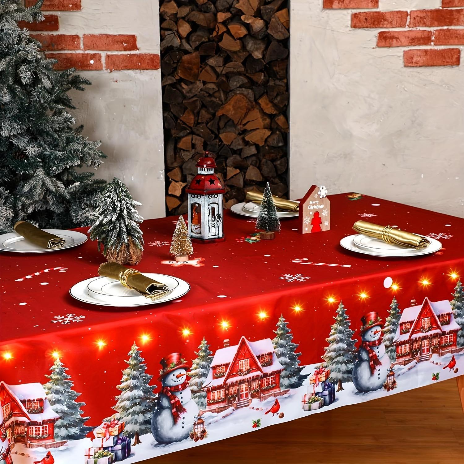 Christmas Rectangular Tablecloth, Snowflake Snowman Tablecloth, Christmas Table Decorations, New Year Party and Dinner Decoration